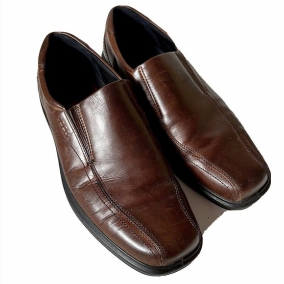 Mens Ecco brown leather slip on loafers casual dress shoe size 43 - Picture 2 of 7